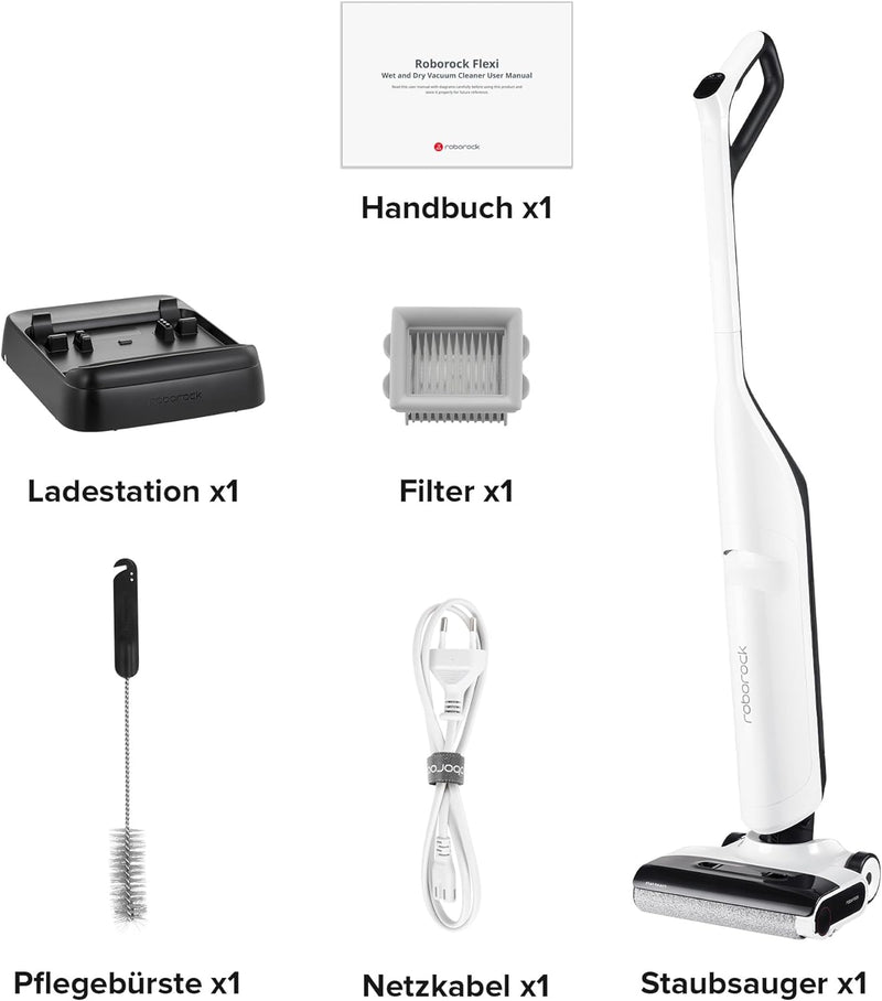 roborock flexi Lite Nass-Trocken-Sauger mit Saugleistung von 17.000 Pa, FlatReach™, Selbstreinigende