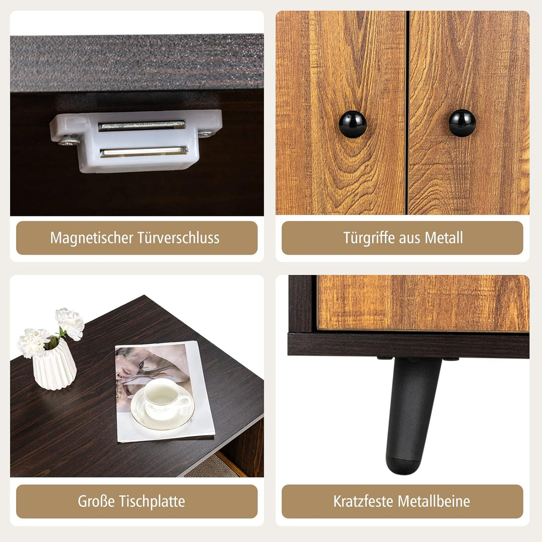 GOPLUS 2 in 1 Katzenschrank für Katzentoilette, Katzenhaus Holz mit Türen, Stahlbeine, abnehmbare Kr