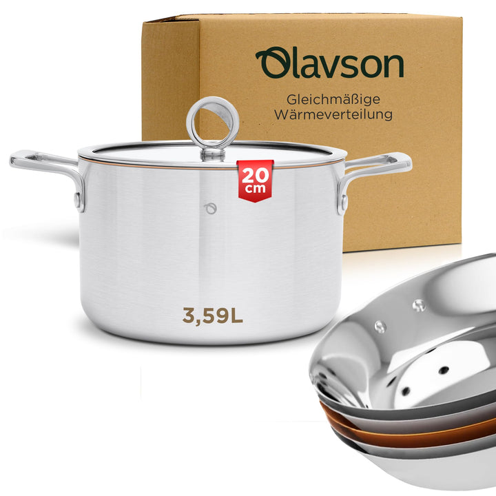 Olavson – Premium-Topf mit Kupferkern – grosser antihaftbeschichteter Topf mit Kupferkern – geeignet