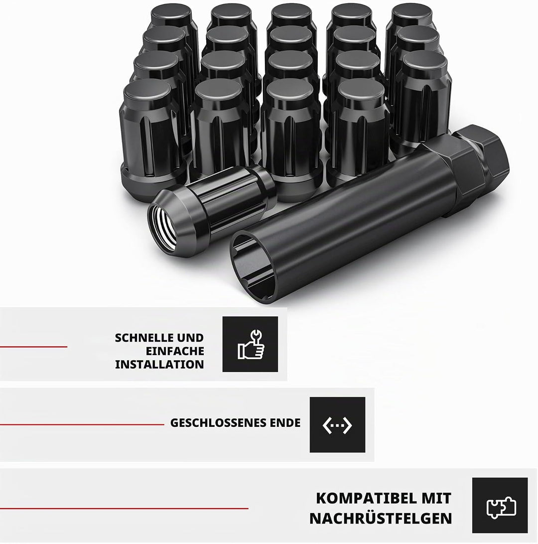 White Knight 3807BK-20AM M12 x 1,50 Radmuttern mit Schlüssel, Schwarz, Chrom, 20 Stück 20er-Pack sch