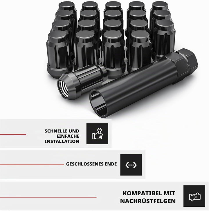 White Knight 3807BK-20AM M12 x 1,50 Radmuttern mit Schlüssel, Schwarz, Chrom, 20 Stück 20er-Pack sch