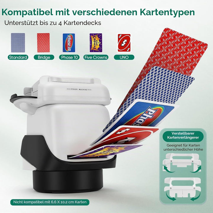 Kartenmischmaschine mit Austeilen, 360° Drehung für 1–4 Decks, Automatischer Kartenmischer und Auste