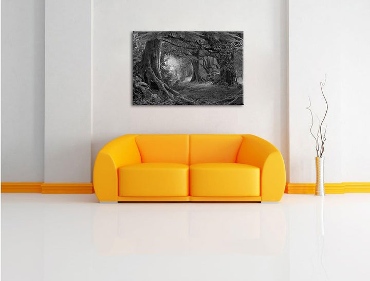 Pixxprint Dschungel im tropischen Regenwald Kunst B&W, Grösse: 120x80cm, Leinwandbild, fertig gespan