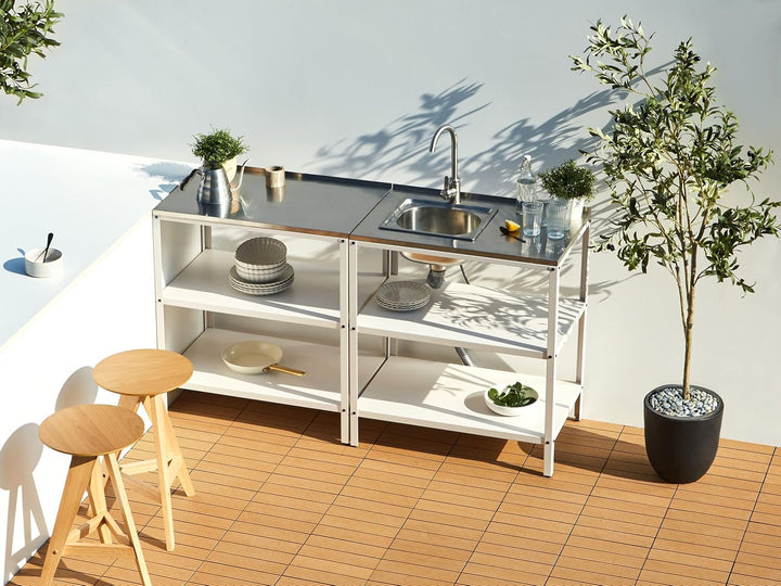 Beliani Outdoor-Kücheninsel Stahl weiss mit Edelstahlplatte Silber modern Vilama