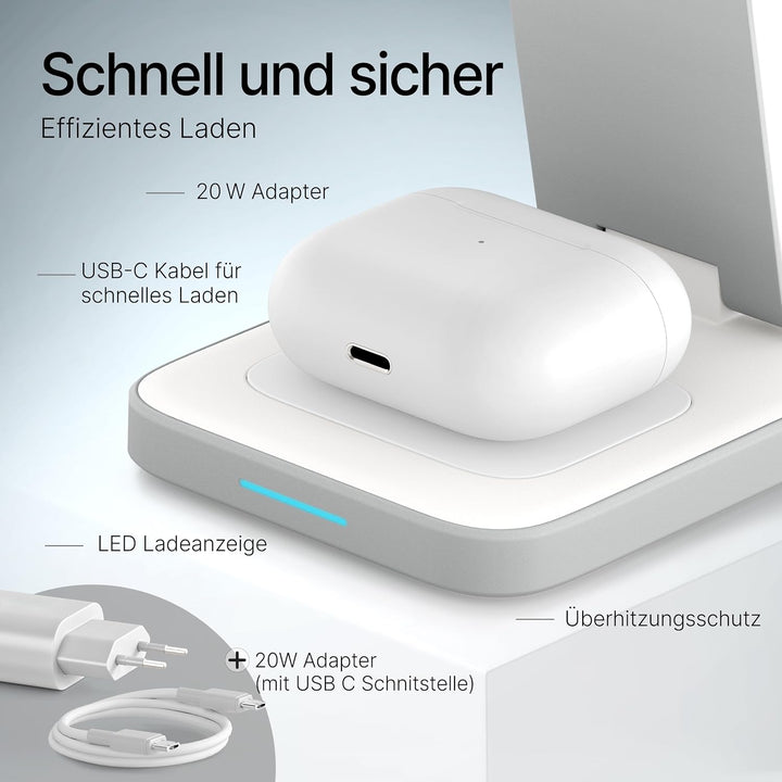 3-in-1 MagSafe Ladegerät – hochwertiges Aluminium – Kabelloses Ladegerät für iPhone, Apple Watch und
