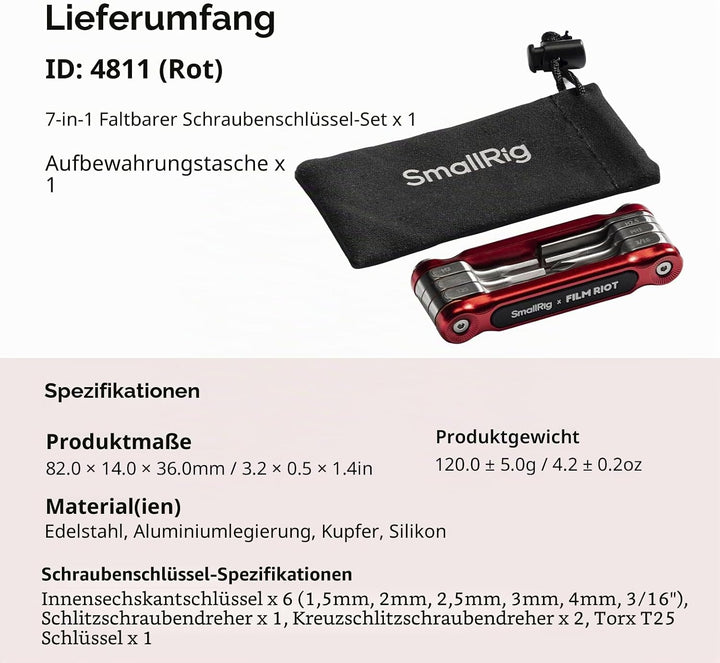 SMALLRIG x FILM RIOT 7-in-1-Klappwerkzeugset mit Schraubendrehern und Inbusschlüsseln, Positionierun