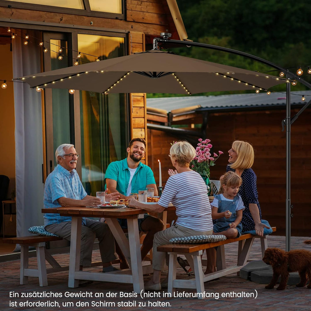 COSTWAY Sonnenschirm Ø300cm, LED Solar Ampelschirm mit 112 LED-Leuchten, Gartenschirm Kurbelschirm M