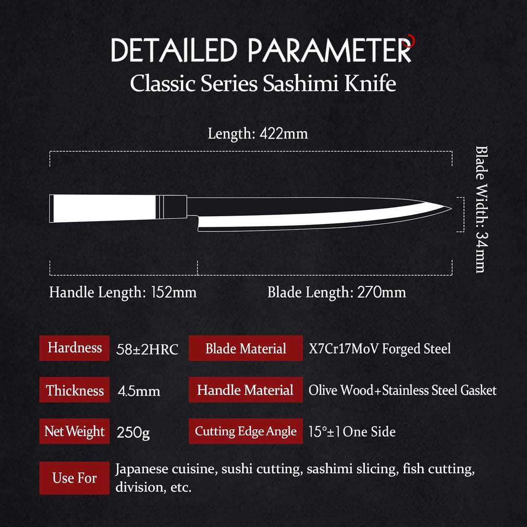 HEZHEN- 270mm Yanagiba-Messer,Japanischer Stil Schmieden von Stahl Sashimi-Messer,Sushi-Messer Filet