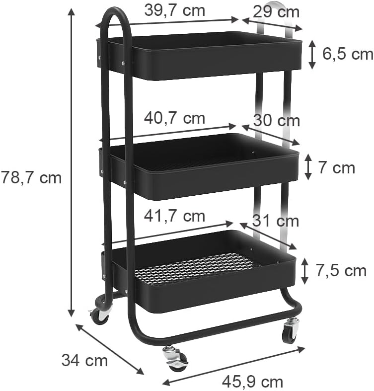 Vicco Rollcontainer Tron, Schwarz, 45.9 x 78.7 cm, mit Rollen für Flexible Nutzung und einfache Stan