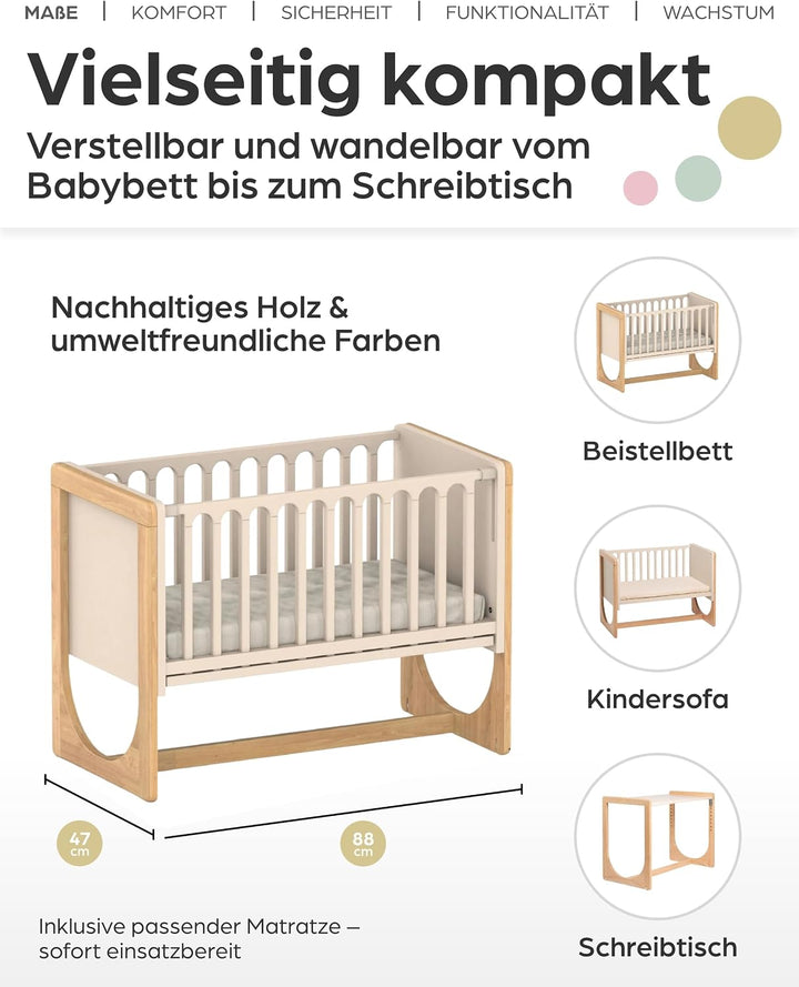 Geuther 4-in-1 Beistellbett Baby Hato, Baby Erstausstattung für Babyzimmer ab Geburt I Gitterbett um