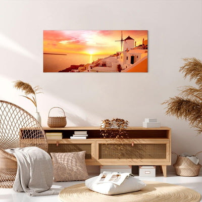 Panorama Bilder auf Leinwand 100x40cm Leinwandbild Santorini Griechenland Urlaub Gross Wanddeko Bild