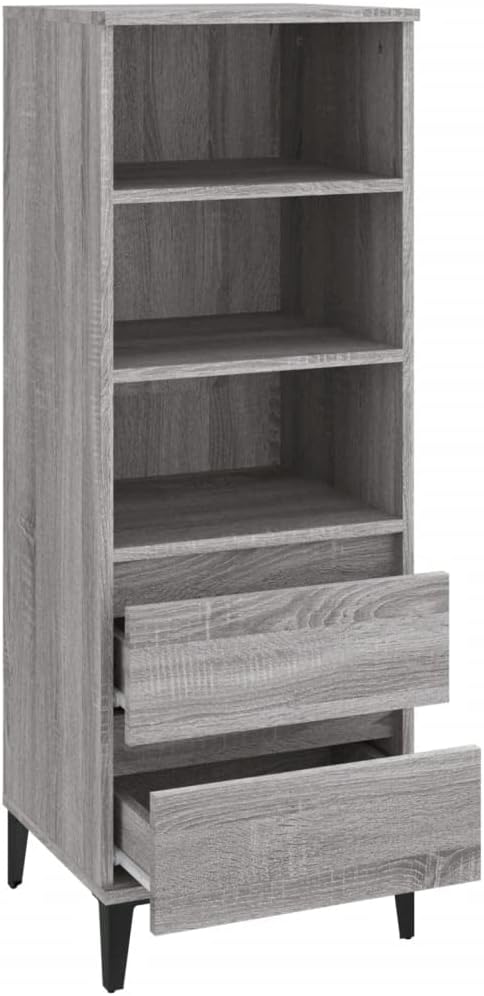 Makastle Modern Hochregal mit 3 offene Fächer & 2 Schubladen, Vitrinenschrank Bücherregal Bücherschr