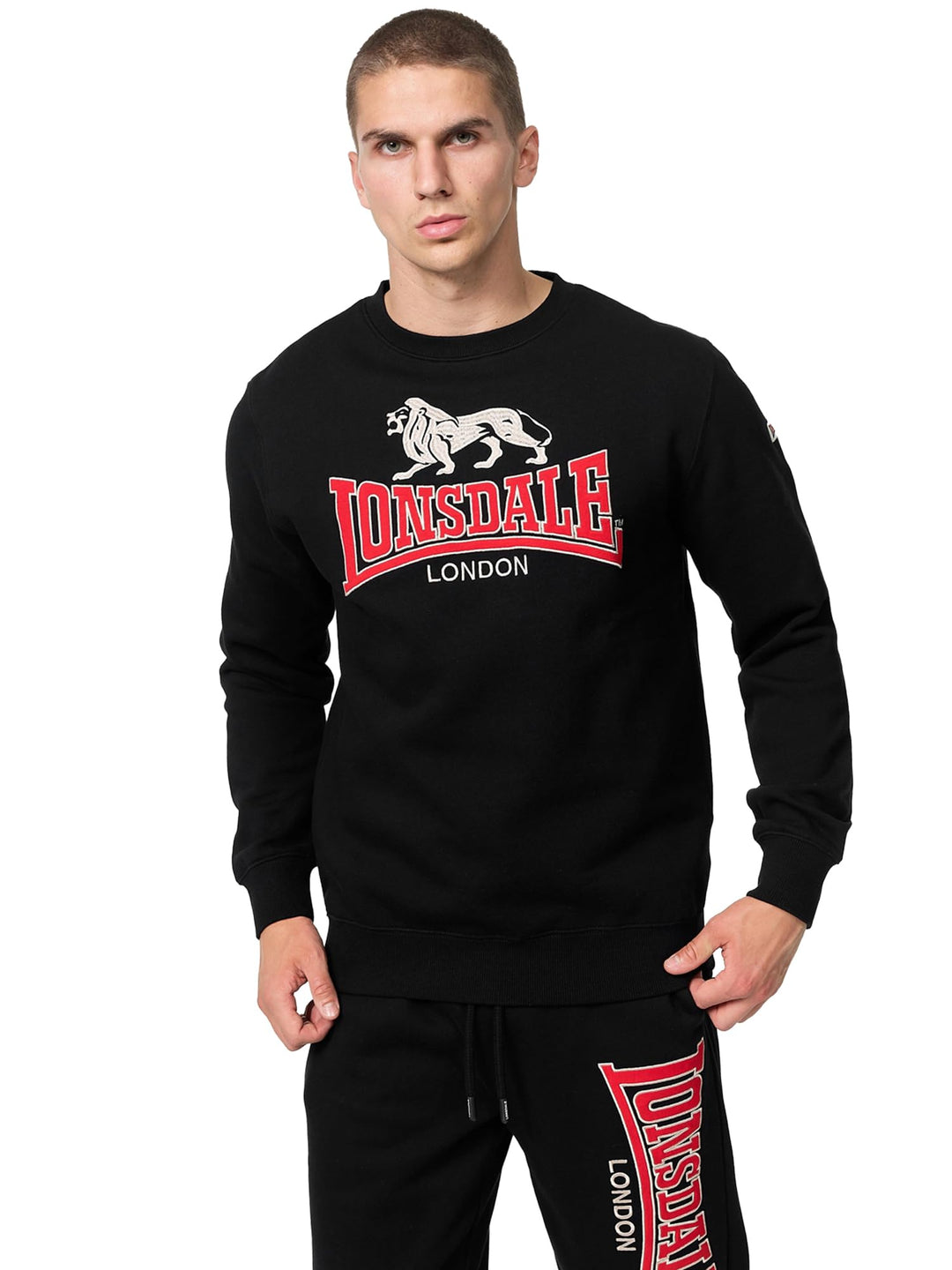 Lonsdale Herren Lawins Sweatshirt L Black/Red/Grey, L Black/Red/Grey