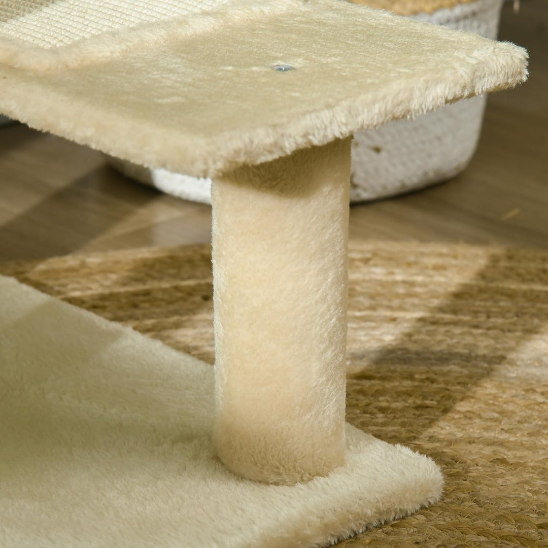 PawHut Kratzbaum 100 cm mit Sisalstämme für mittelgrosse Katzen Beige | Grosse Plattform, Mehrstöcki