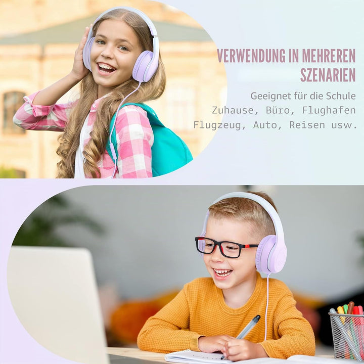 RockPapa L22 Kinder kopfhörer, Kabel Kopfhörer für Kinder, 3,5 mm Aux Jack, Verstellbares Stirnband
