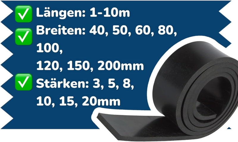 Gummistreifen mit Gewebeeinlage 1000mm lang 15mm dick 80mm bis 200mm breit Vollgummi Hartgummi Gummi