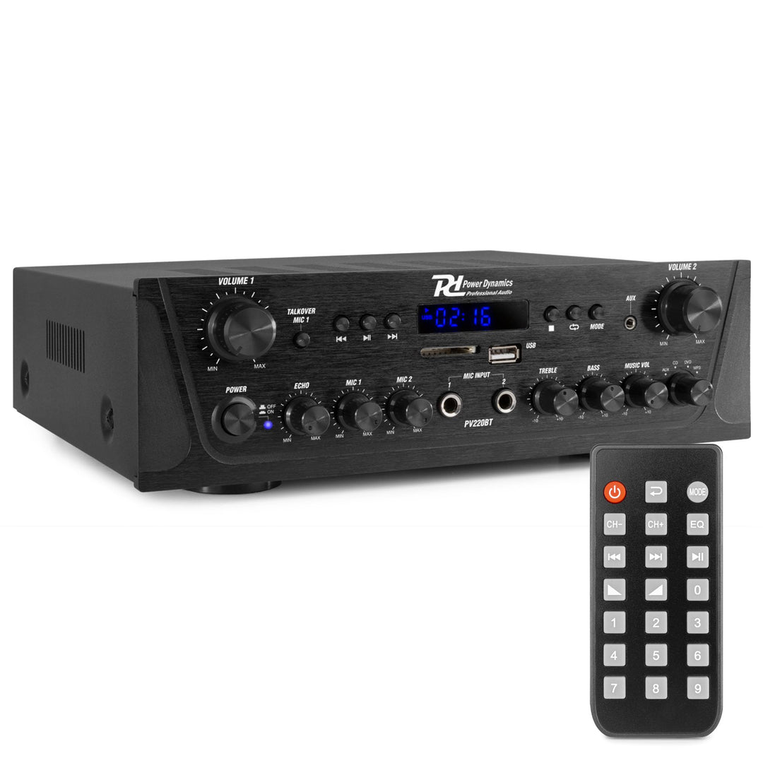 Power Dynamics PV220BT 2 Zonen Verstärker, 200 Watt Bluetooth Receiver, MP3-Player, UKW Radio, USB,