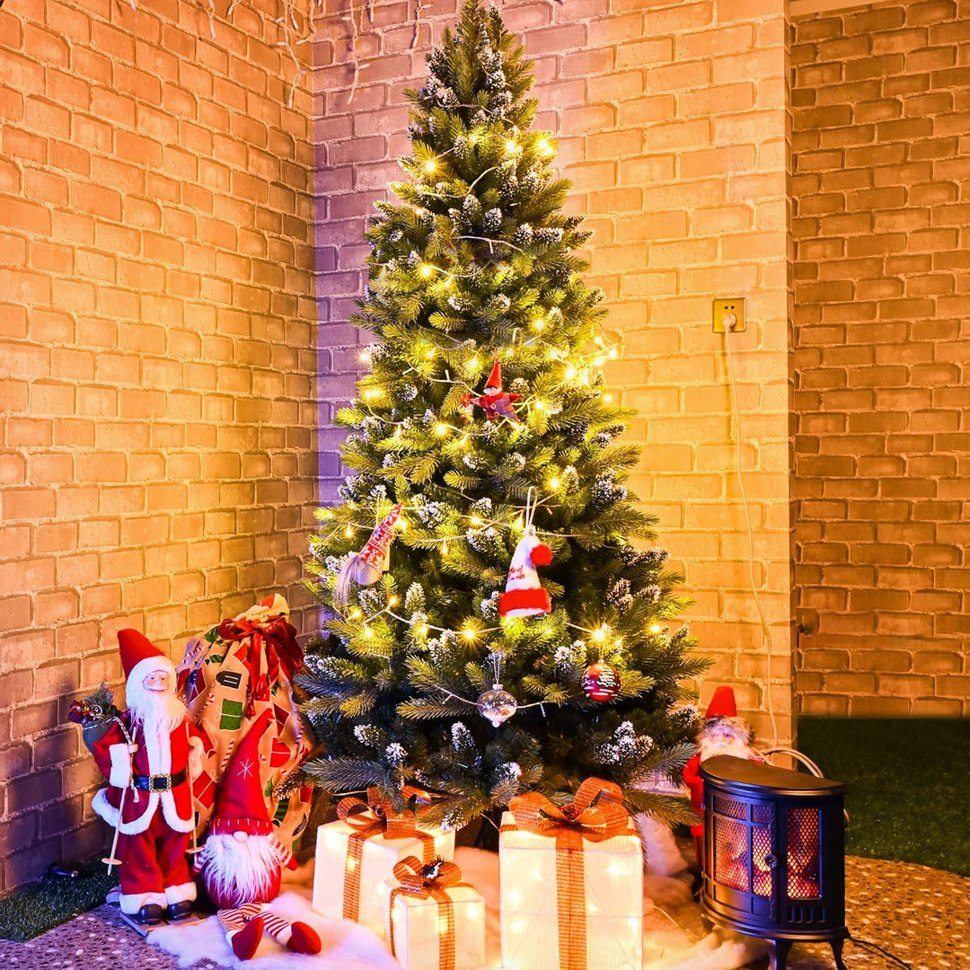 GIGALUMI Künstlicher Weihnachtsbaum mit Schnee-Effekt 180cm 1100 Spitzen Tannenbaum mit beschneiten