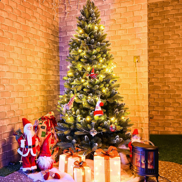 GIGALUMI Künstlicher Weihnachtsbaum mit Schnee-Effekt 180cm 1100 Spitzen Tannenbaum mit beschneiten