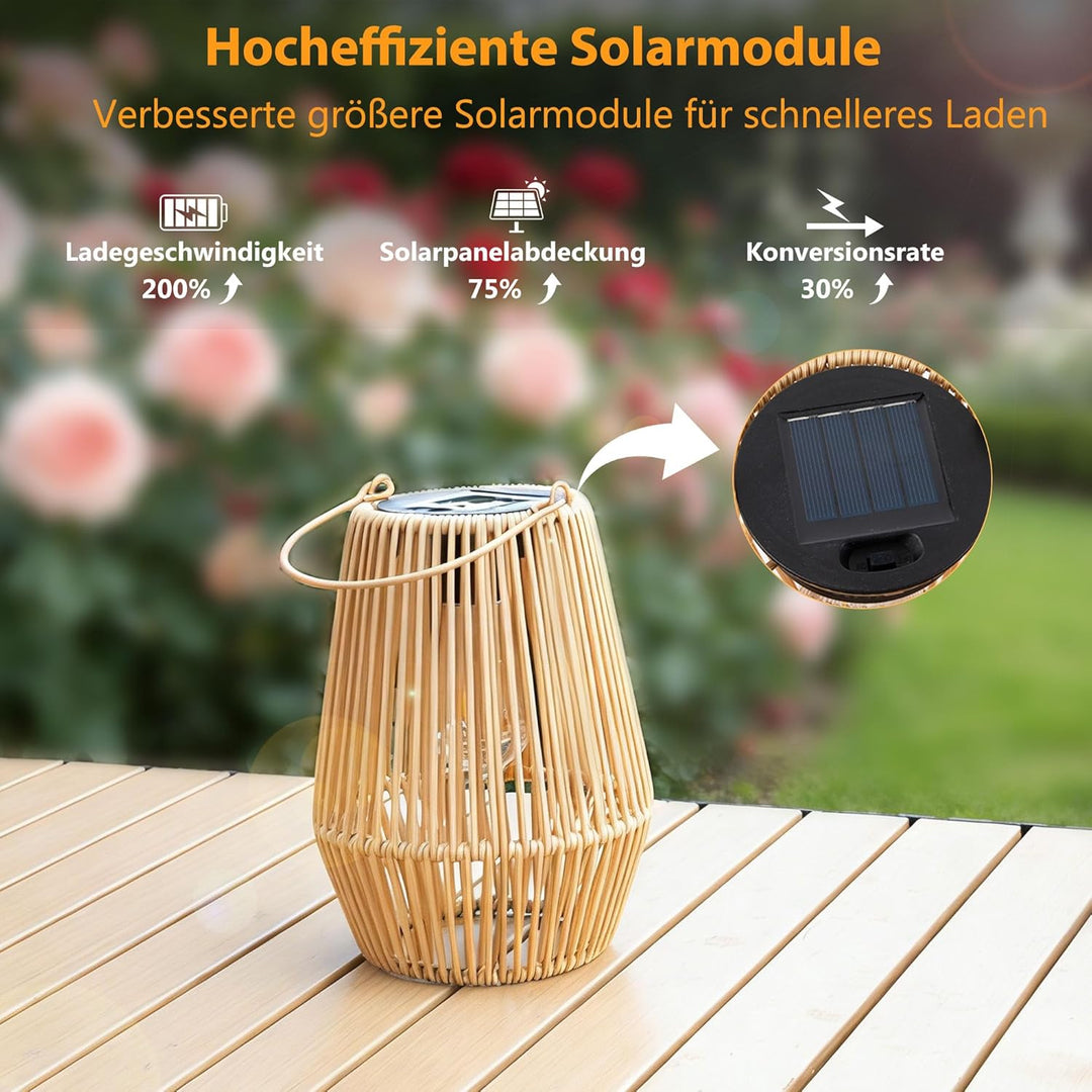 Solar Laternen für Aussen, 2 Stück Handgewebtes Rattan Solarlampen für Aussen Hängend, IP65 Wasserdi