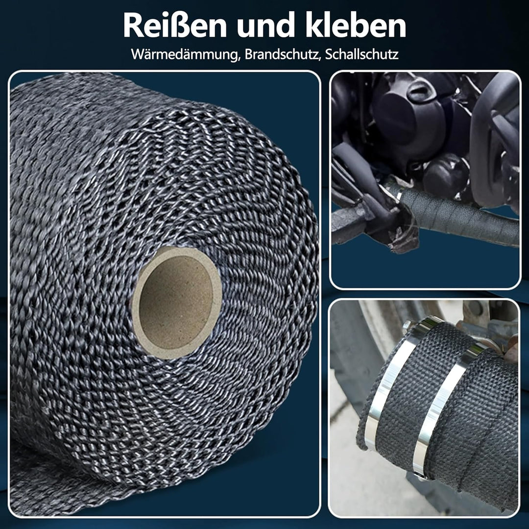 Hitzeschutzband Auspuff 15M X 5CM：Auspuff Dichtband Hitzebeständig mit 15 Edelstahl Kabelbinder Hitz