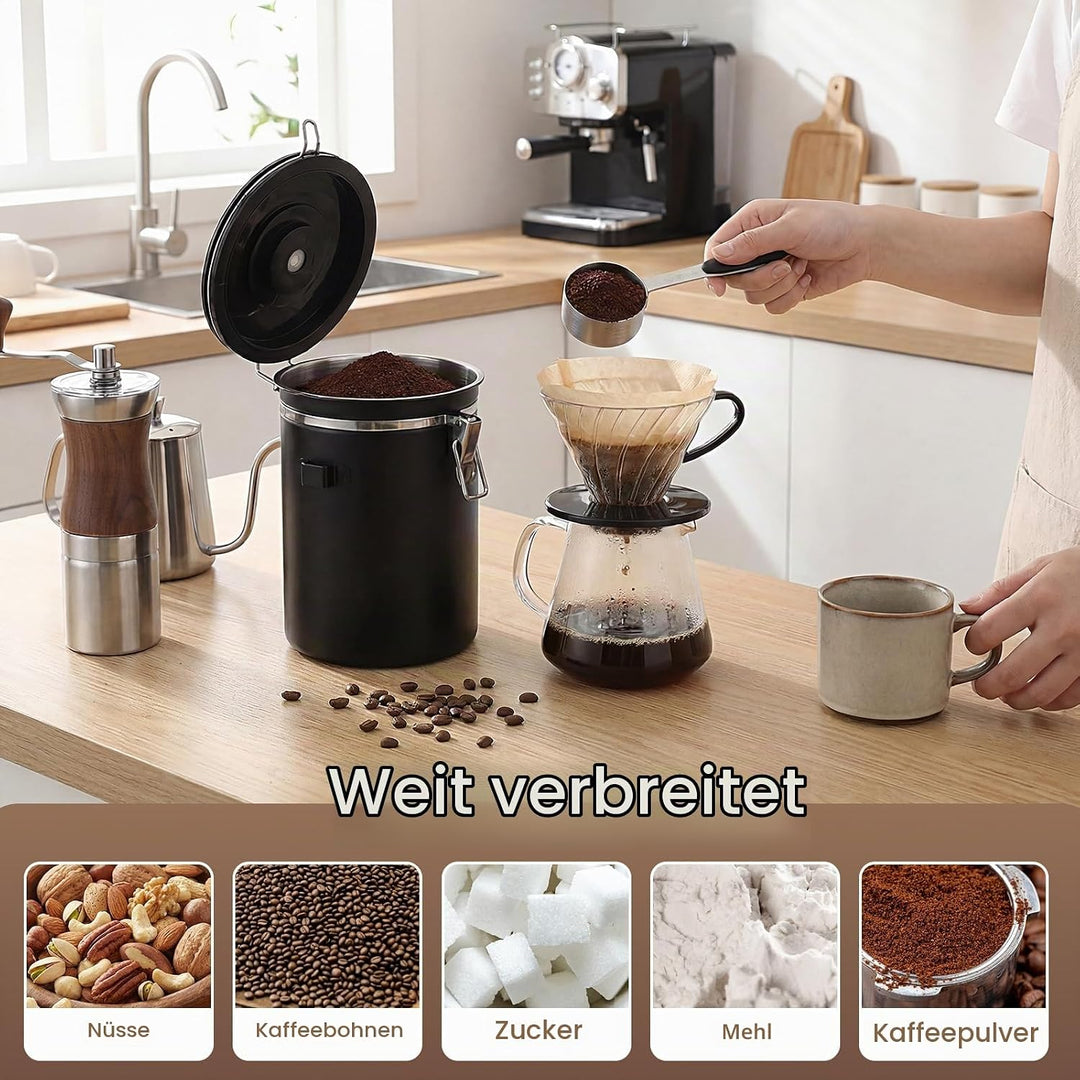 Kaffeedose Edelstahl, 2,8 L Kaffeebohnen Behälter aus Edelstahl, Luftdicht Vorratsdose mit Deckel, E
