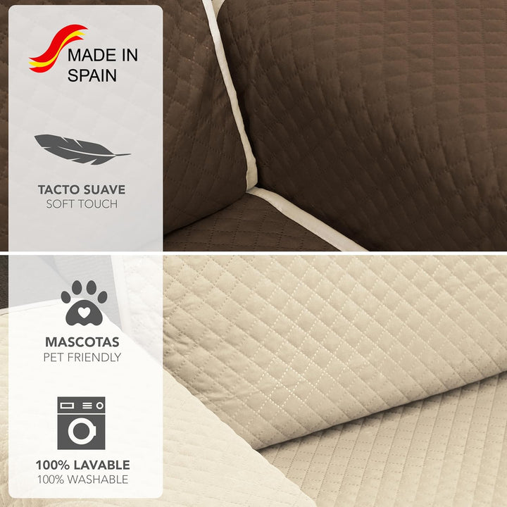 Martina Home Diamond Sofabezug, gesteppt, wendbar, Beige/Braun, 3-Sitzer Beige/Braun 3 Plätze, Beige