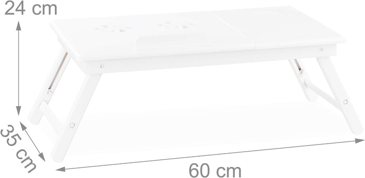 Relaxdays Bambus Laptoptisch, höhenverstellbarer Laptopständer für Bett und Sofa, mit Schublade, HBT