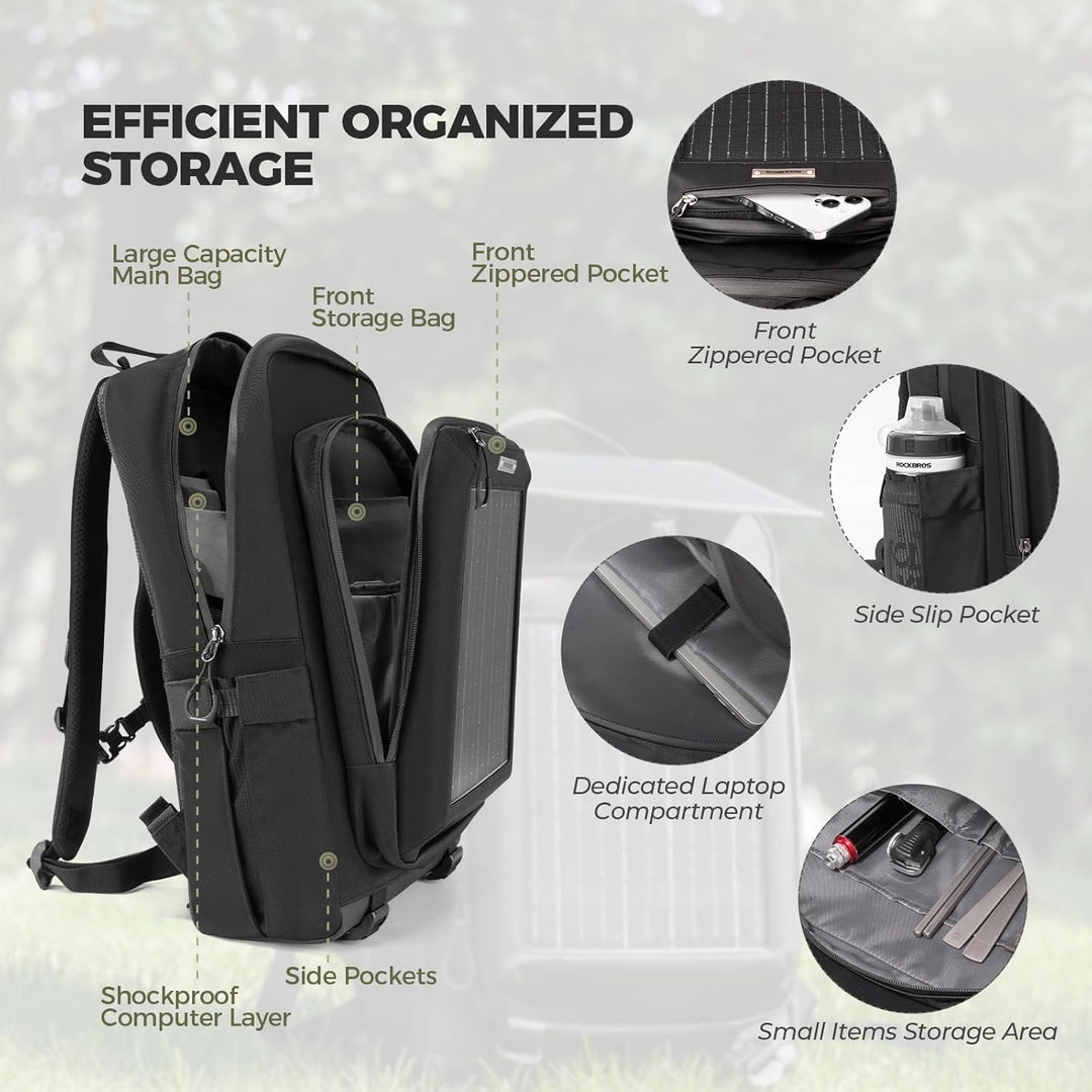 ROCKBROS Solarrucksack Solar Rucksack 20L mit Flexiblem Abnehmbarem 10V 14W Solarpanel Solarpanelruc