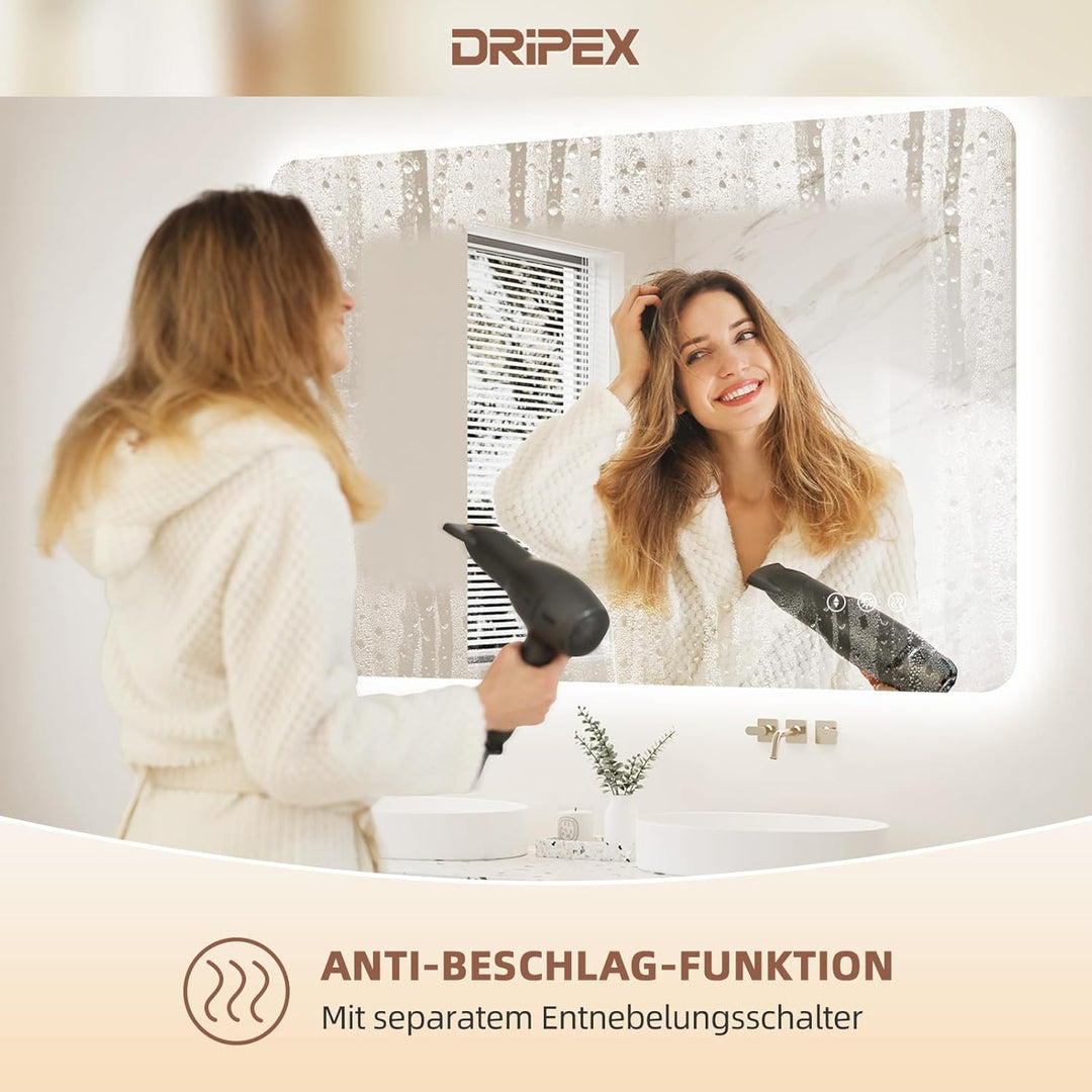 Badezimmerspiegel Led Badspiegel, Rechteckig, Touch-Schalter, Dimmbar, 3 Lichtfarbe Einstellbare Spi