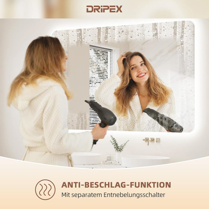 Badezimmerspiegel Led Badspiegel, Rechteckig, Touch-Schalter, Dimmbar, 3 Lichtfarbe Einstellbare Spi