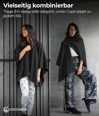 GIESSWEIN Merino Lambswool Cape - Eleganter Feinstrick Überwurf aus Lammwolle, Merinowolle Cape für
