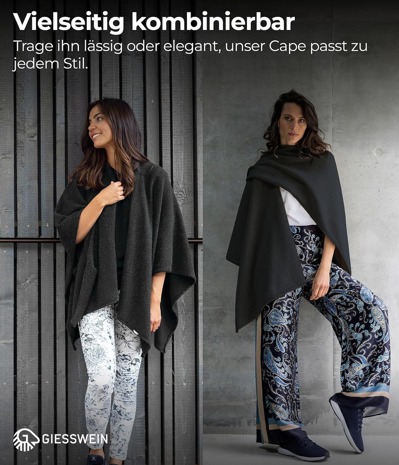 GIESSWEIN Merino Lambswool Cape - Eleganter Feinstrick Überwurf aus Lammwolle, Merinowolle Cape für