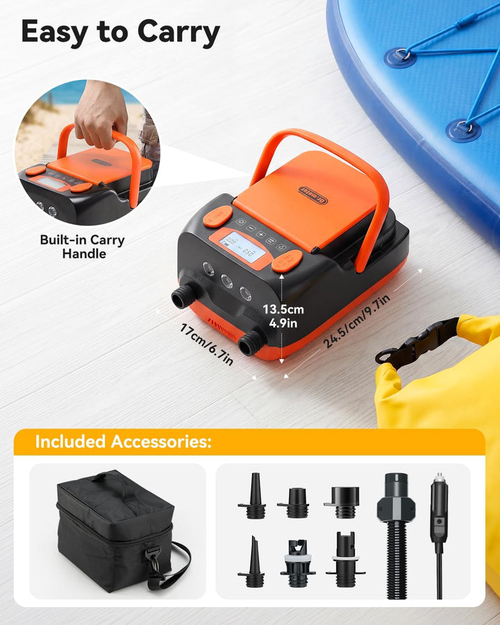 Dr.meter 6000mAh Wiederaufladbare Elektrische SUP Pumpe, SUP Pumpe Elektrisch Akku mit Auto-Off, Kan