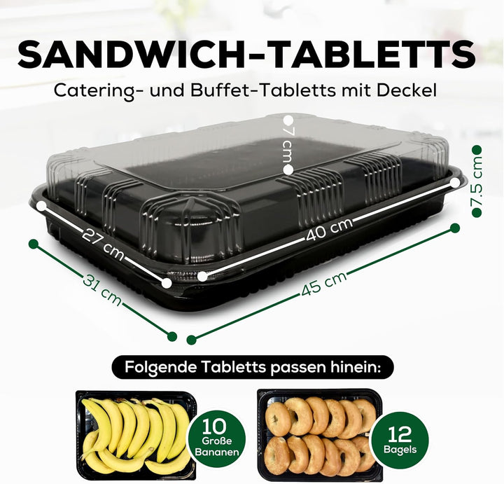 5er-Set Serviertabletts – 45 x 31 x 7,5 cm Servierplatte mit Deckel für Buffet Zubehör Partys und Ca