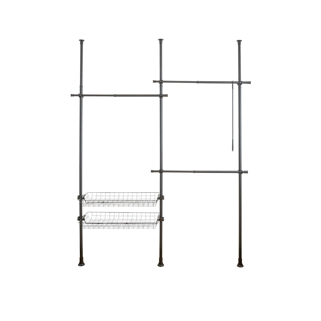 WENKO Teleskop-System Herkules Duo Schwarz matt, verstellbares Ordnungssystem, 3 Kleiderstangen/2 Ab