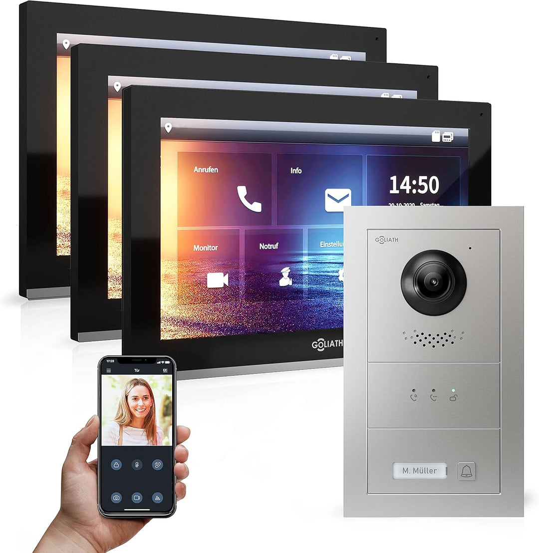 Goliath Hybrid | IP | Full-HD Video Türsprechanlage | App | 1-Fam | 3 x Full-Touchscreen 10" | Alumi
