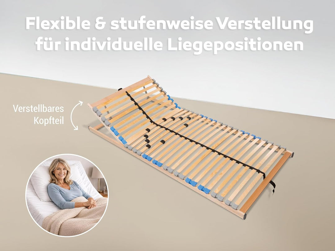 Madera 7 Zonen Lattenrost zur Selbstmontage, mit 28 Leisten, extra stabil durch durchgehende Holme,