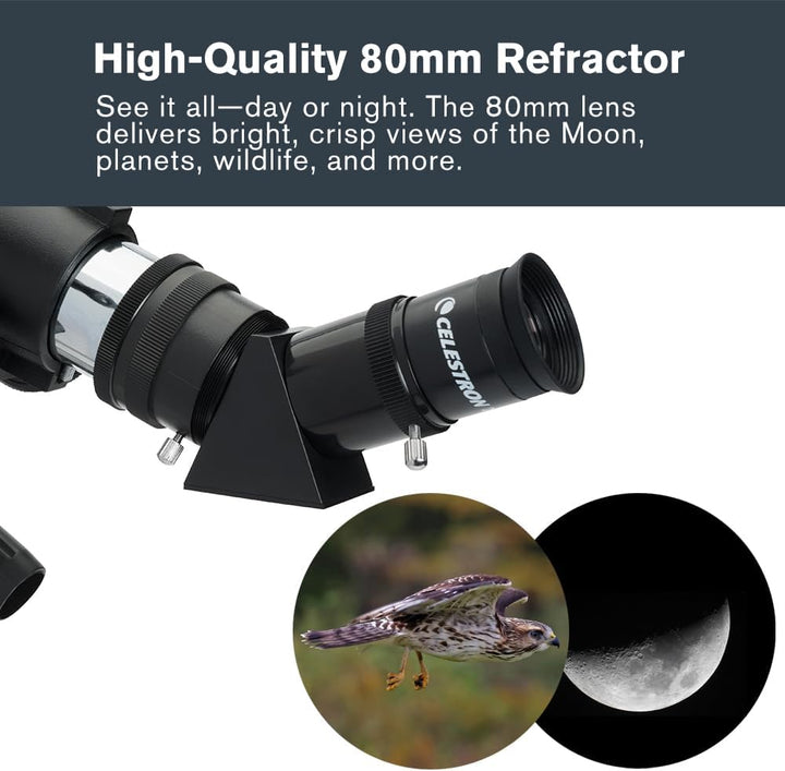 Celestron 22030 Travel Scope tragbares Refraktor-Teleskop 80 mm Linse mit vollvergüteter Glasoptik,