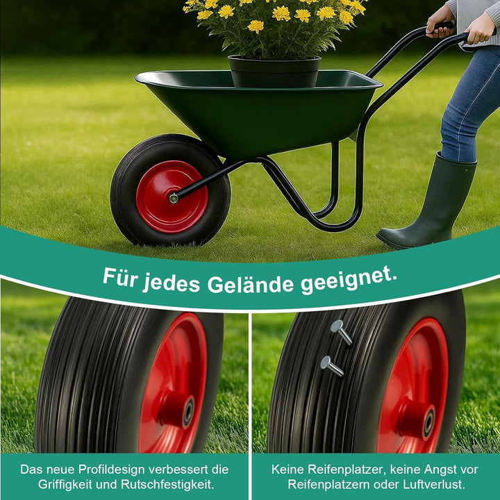 Schubkarrenrad 4.80/4.00-8 PU Vollgummi 15 Zoll – Pannensicheres Ersatzrad für Schubkarre, Gartenkar