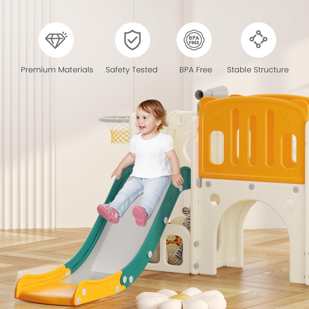 hoopyosms Kinder Rutsche Mit Klettergerüst, Basketballkorb Und Tunnel, Indoor-Kunststoffrutschenset