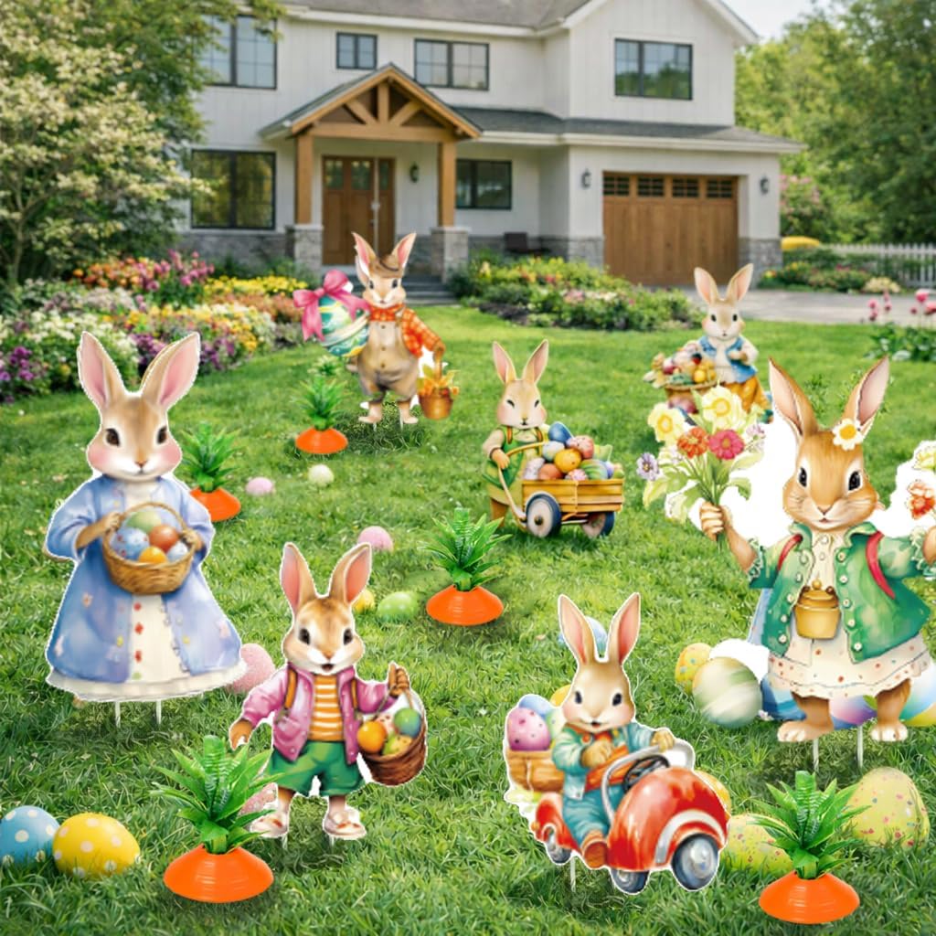 Osterdeko Garten Osterhasen Gartenstecker 12 Stück wetterfest – Gartenstecker Ostern Outdoor, Garten