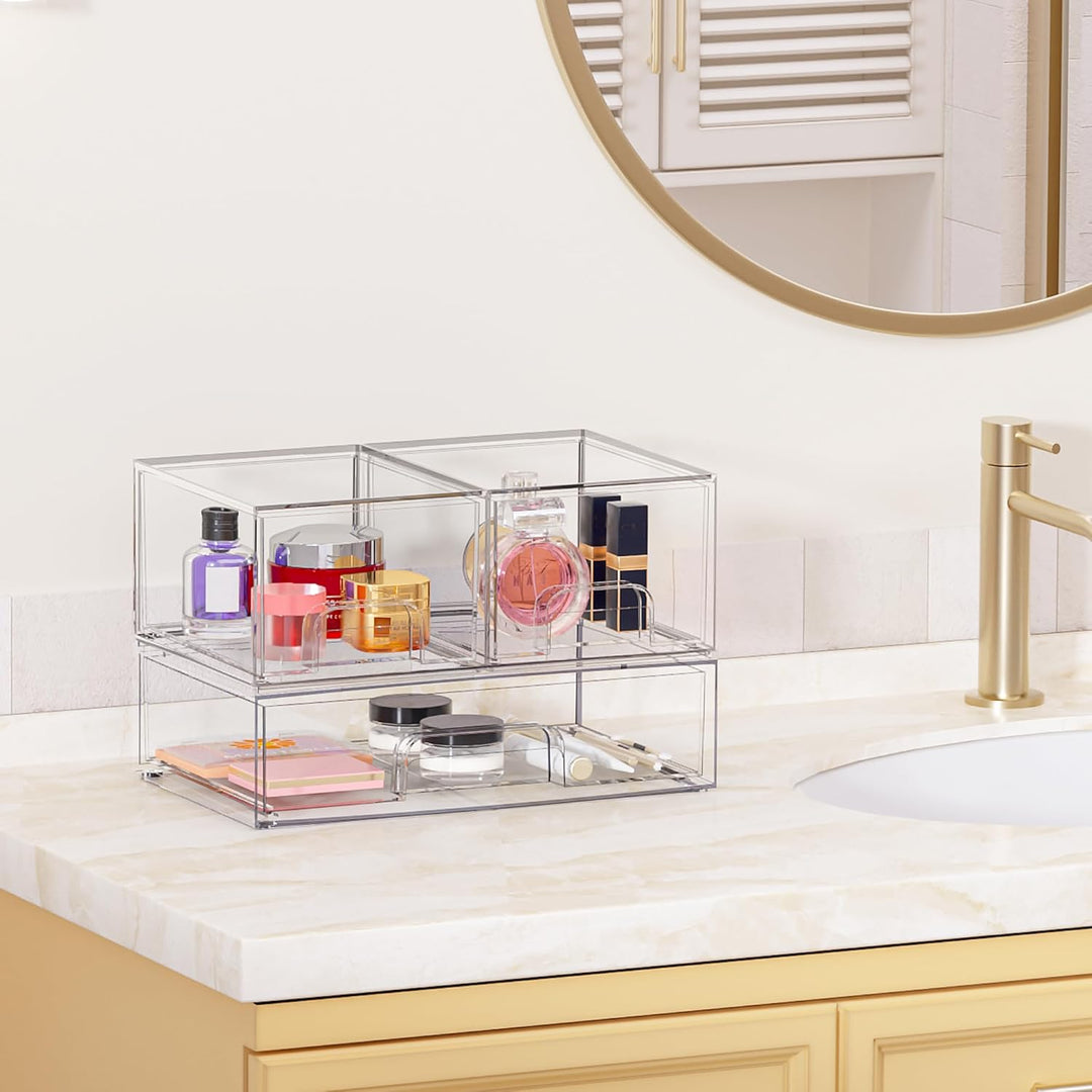 Vtopmart Boxen Aufbewahrung mit 3 Schubladen, Clear Schminktisch Organizer, Anti-Rutsch Organizer Sc