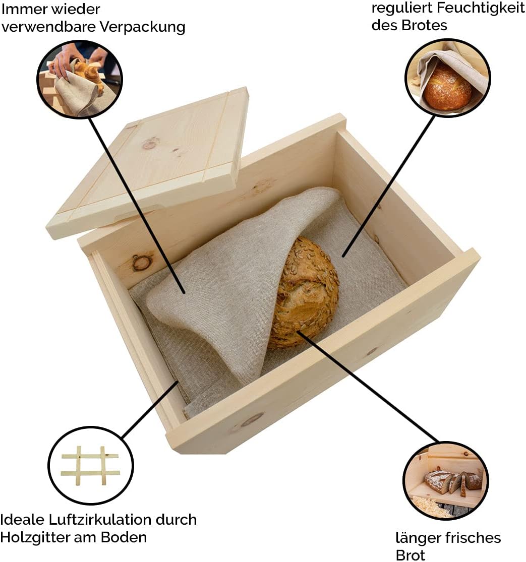 4betterdays.com NATURlich leben! Hochwertige Brotdose aus massivem Zirbenholz 35x25x15,8 cm | mit ab