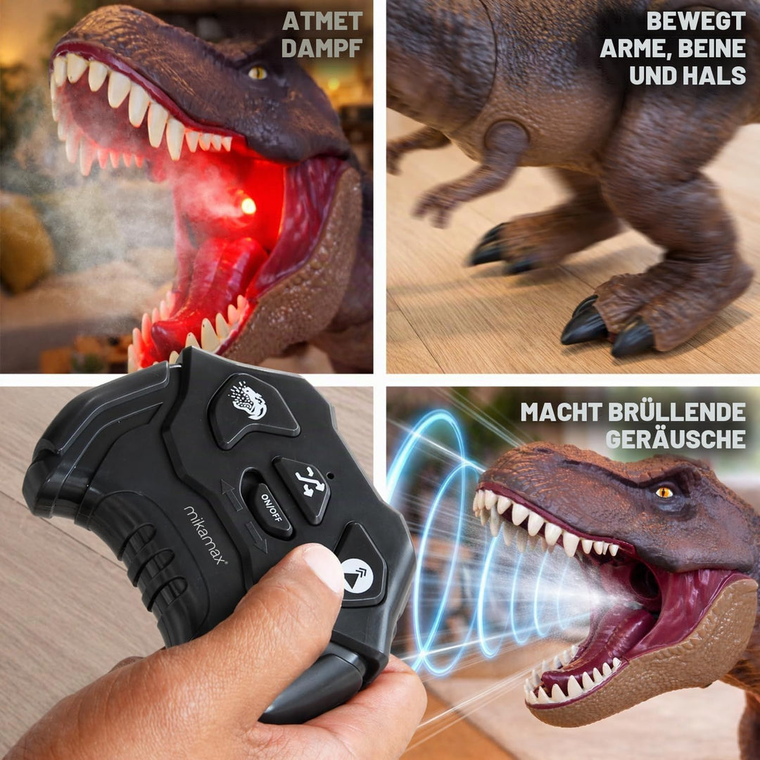 mikamax RC T-Rex Dinosaurier - Dampfatmung Effekt - Ferngesteuerter Laufender Dino - Licht &amp; Sound -