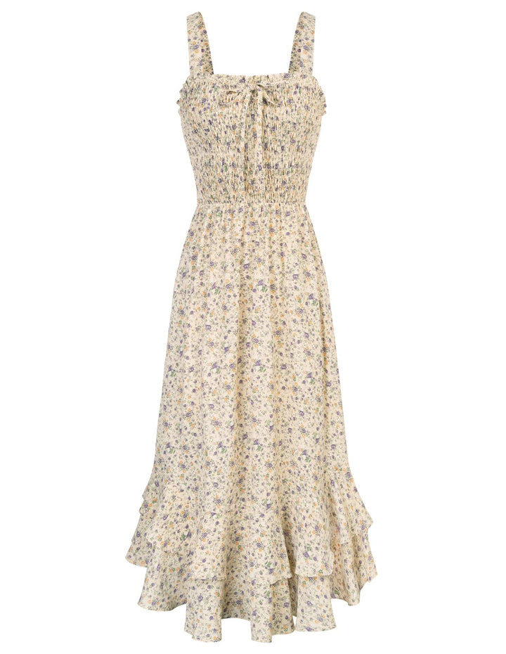 GRACE KARIN Damen langes Blumenkleid Ärmellos Spaghettiträger Freizeitkleid Böhmisch Maxikleid Stran