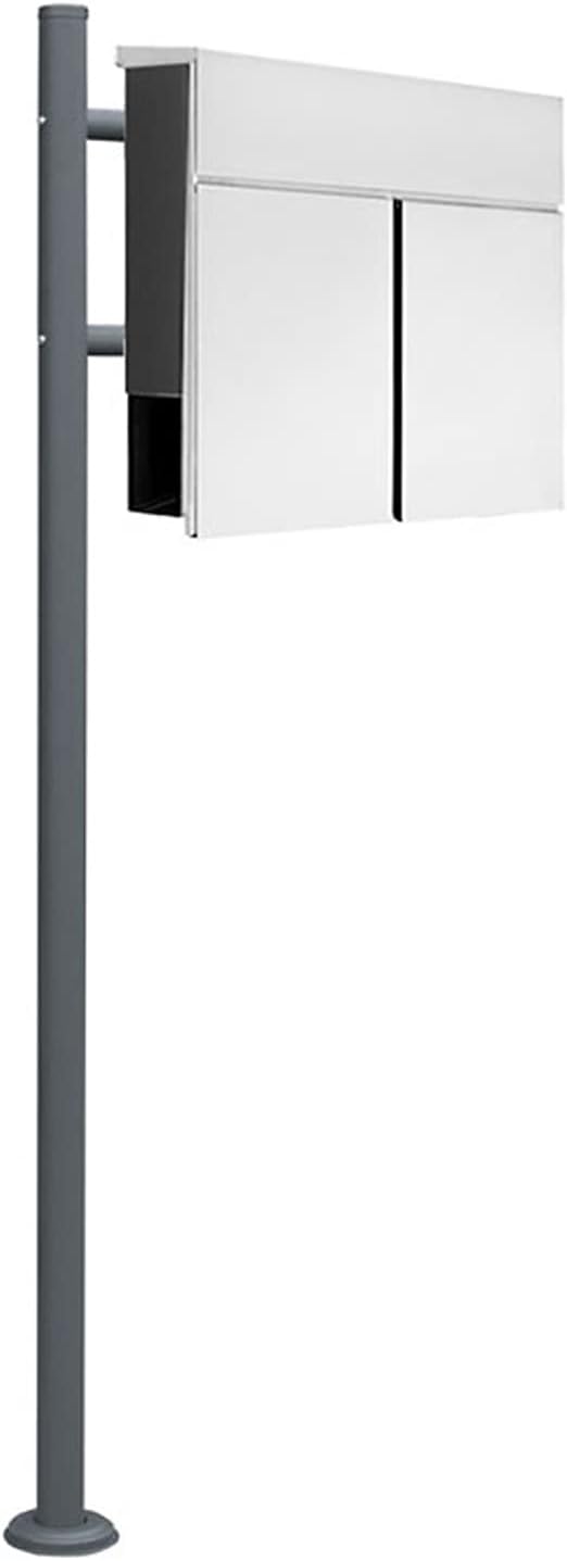 Edelstahl Briefkasten Set Standbriefkasten Ständer Zeitungsrolle Freistehend Zweifarbig Anthrazit V2