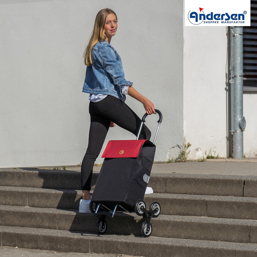 Andersen Shopper Treppensteiger Scala Stahl mit Rad Ø 3 x 13 cm und 47 Liter Tasche Hera rot, Rot
