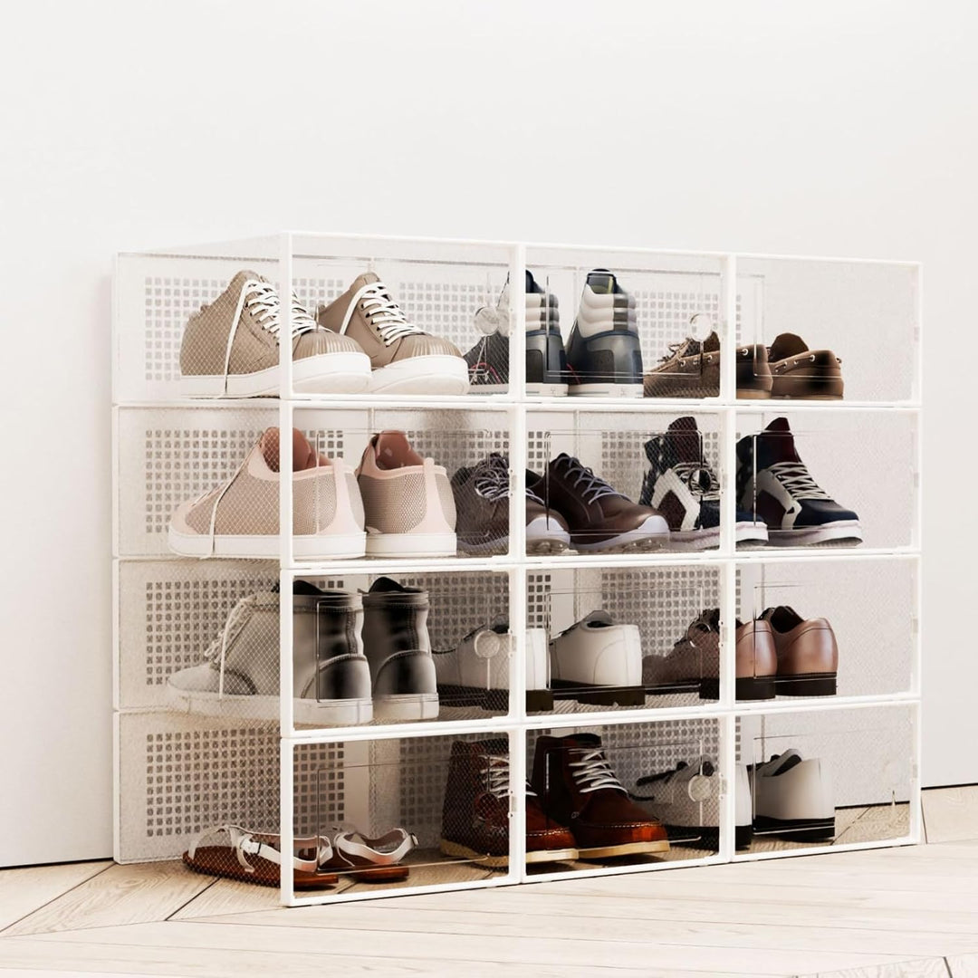 Schuhboxen, 6 Stück Stapelbar Transparent Schuhkarton mit Deckel, platzsparend, stapelbar, Schuhschr