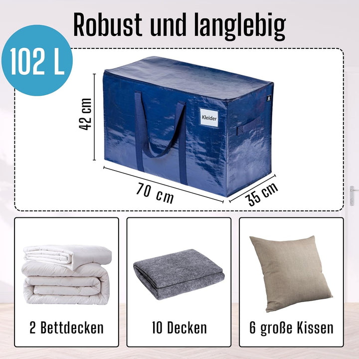 VENO 102 Liter Grosse Aufbewahrungstasche, Aufbewahrungsbox mit Deckel, Starke Griffe Umzugstaschen
